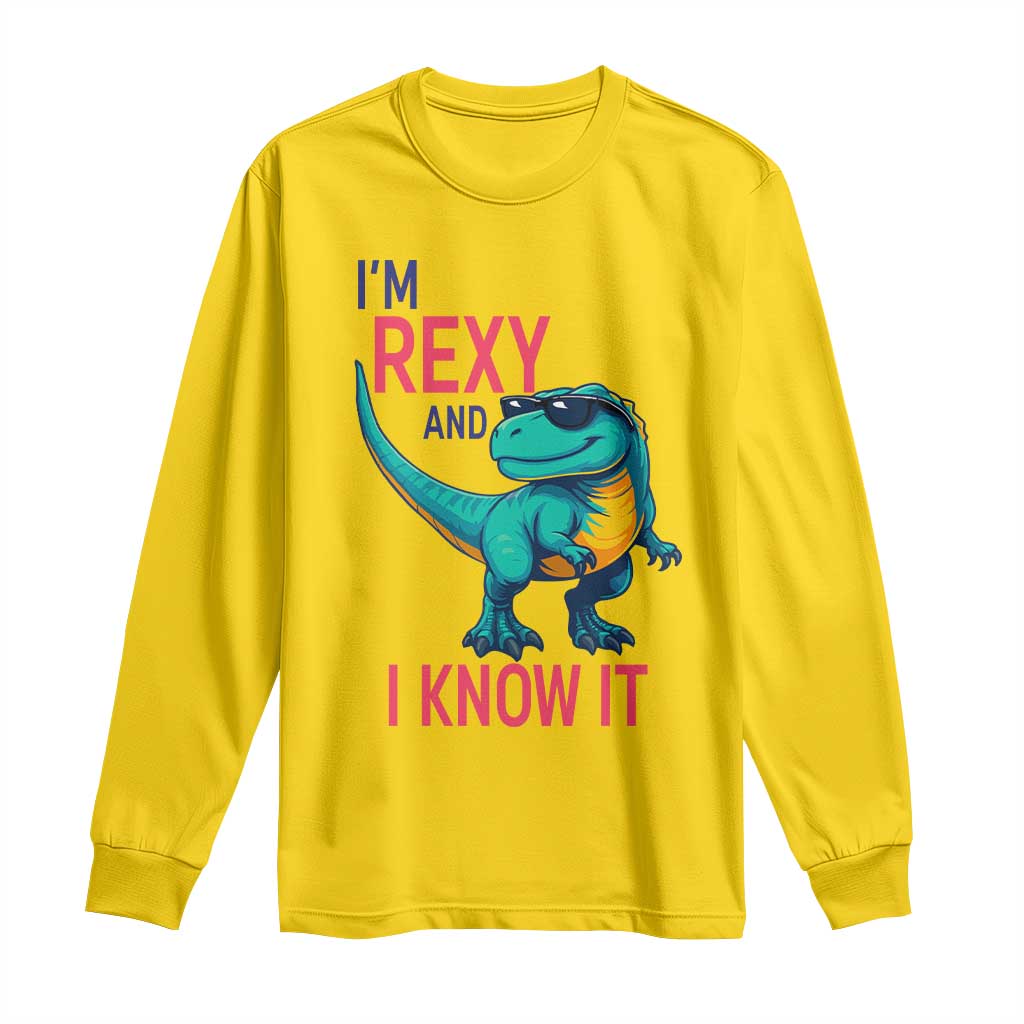 Funny Dinosaur Long Sleeve Shirt I Am Rexy And I Know It - Wonder Print Shop