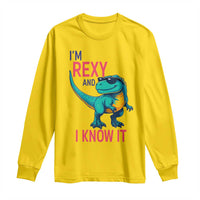 Funny Dinosaur Long Sleeve Shirt I Am Rexy And I Know It - Wonder Print Shop