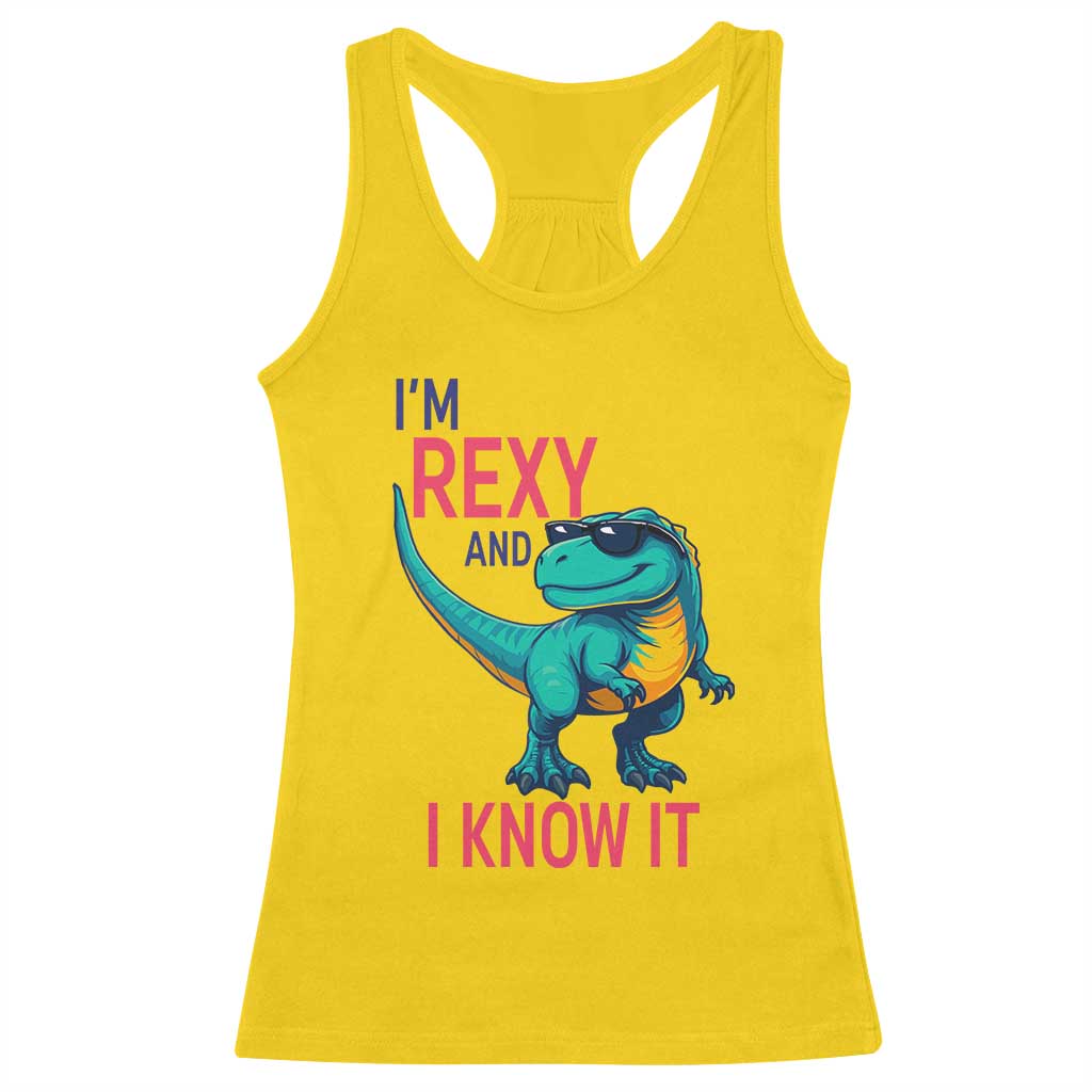 Funny Dinosaur Racerback Tank Top I Am Rexy And I Know It - Wonder Print Shop