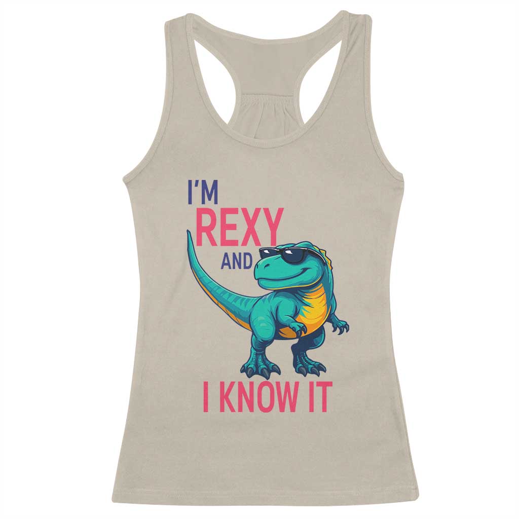Funny Dinosaur Racerback Tank Top I Am Rexy And I Know It - Wonder Print Shop