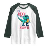 Funny Dinosaur Raglan Shirt I Am Rexy And I Know It - Wonder Print Shop
