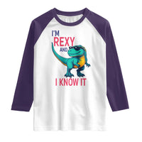Funny Dinosaur Raglan Shirt I Am Rexy And I Know It - Wonder Print Shop