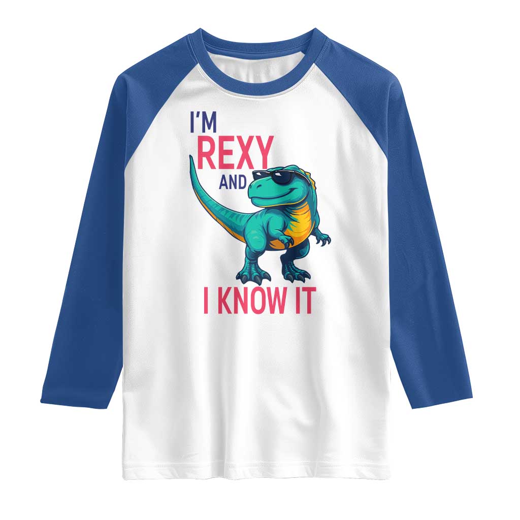 Funny Dinosaur Raglan Shirt I Am Rexy And I Know It - Wonder Print Shop