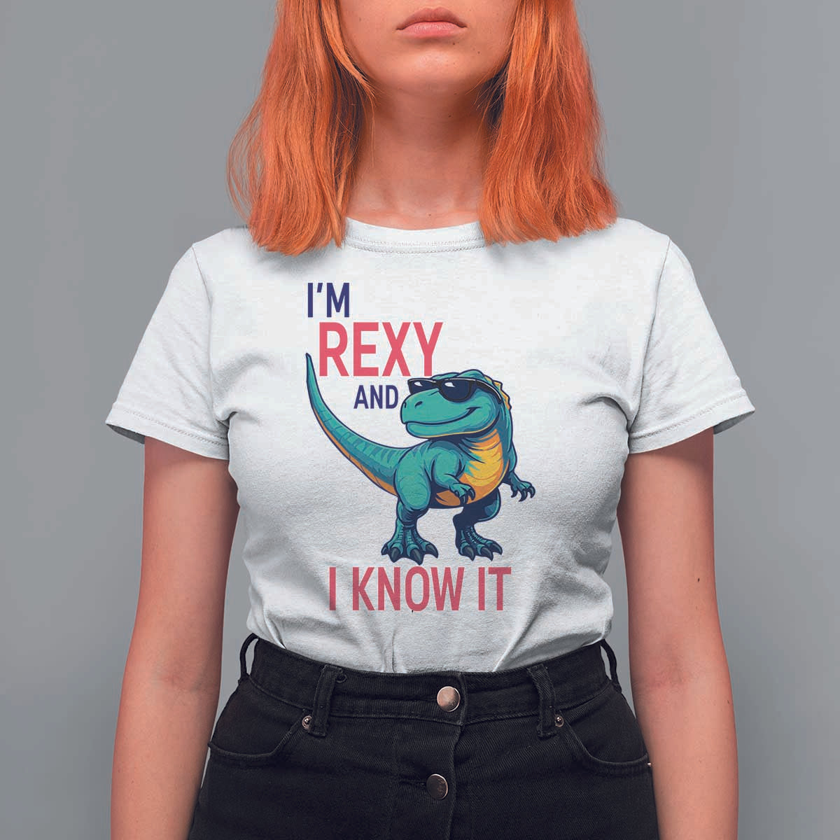 Funny Dinosaur T Shirt For Women I Am Rexy And I Know It - Wonder Print Shop