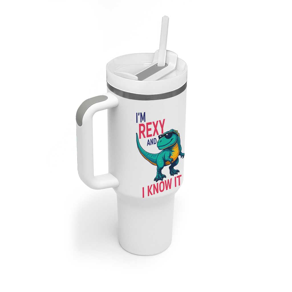 Funny Dinosaur Tumbler With Handle I Am Rexy And I Know It