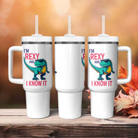Funny Dinosaur Tumbler With Handle I Am Rexy And I Know It
