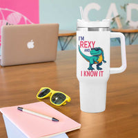 Funny Dinosaur Tumbler With Handle I Am Rexy And I Know It