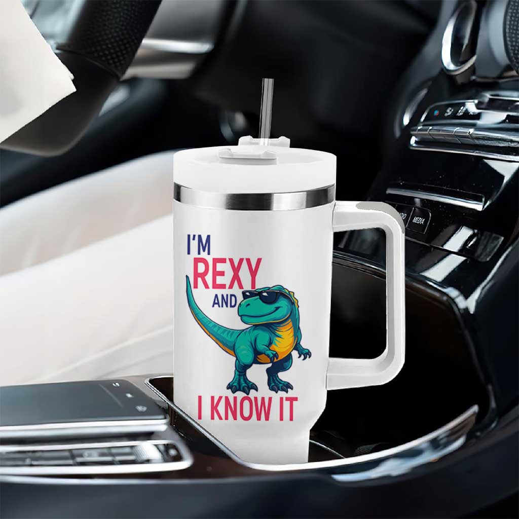 Funny Dinosaur Tumbler With Handle I Am Rexy And I Know It