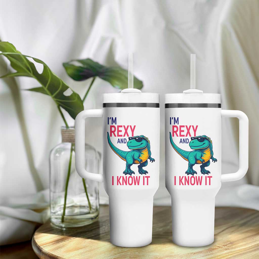 Funny Dinosaur Tumbler With Handle I Am Rexy And I Know It