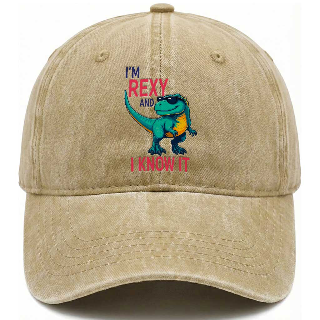 Funny Dinosaur Washed Cotton Baseball Cap I Am Rexy And I Know It