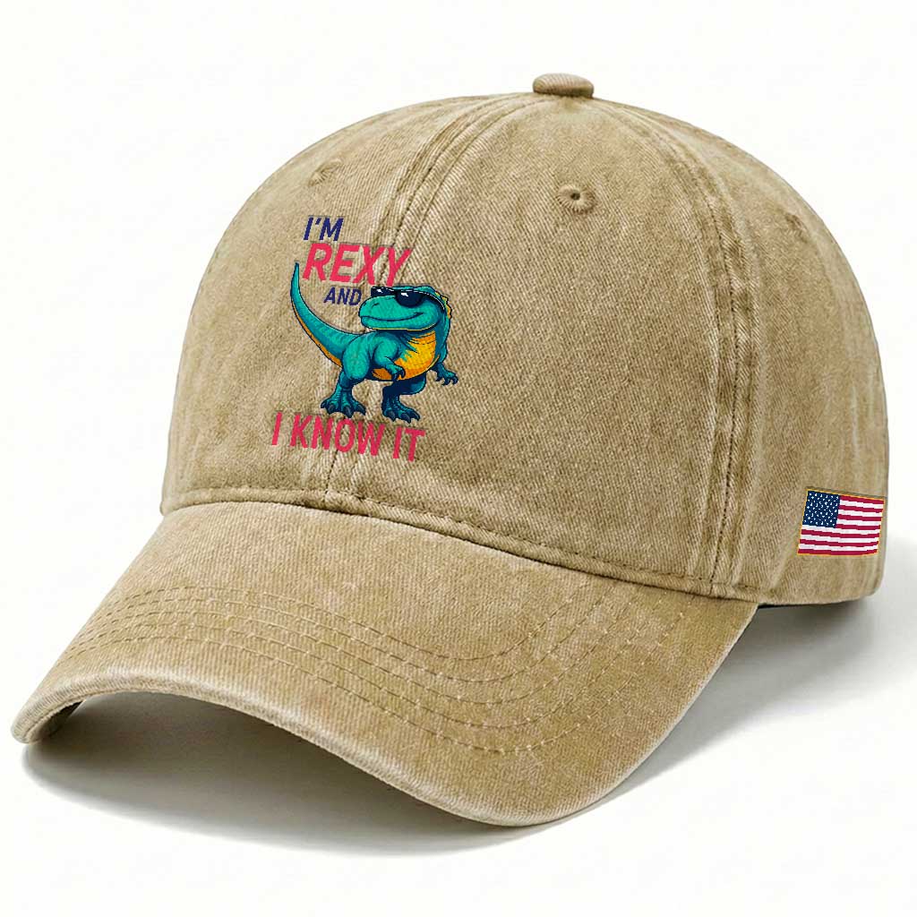 Funny Dinosaur Washed Cotton Baseball Cap I Am Rexy And I Know It