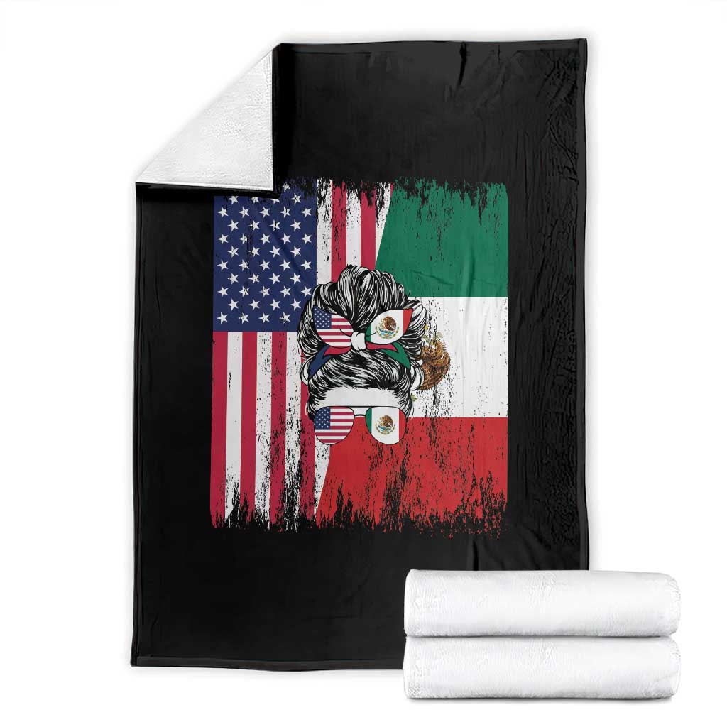 Mexican American Pride Throw Blanket Bicultural Heritage Girl Vintage Flag