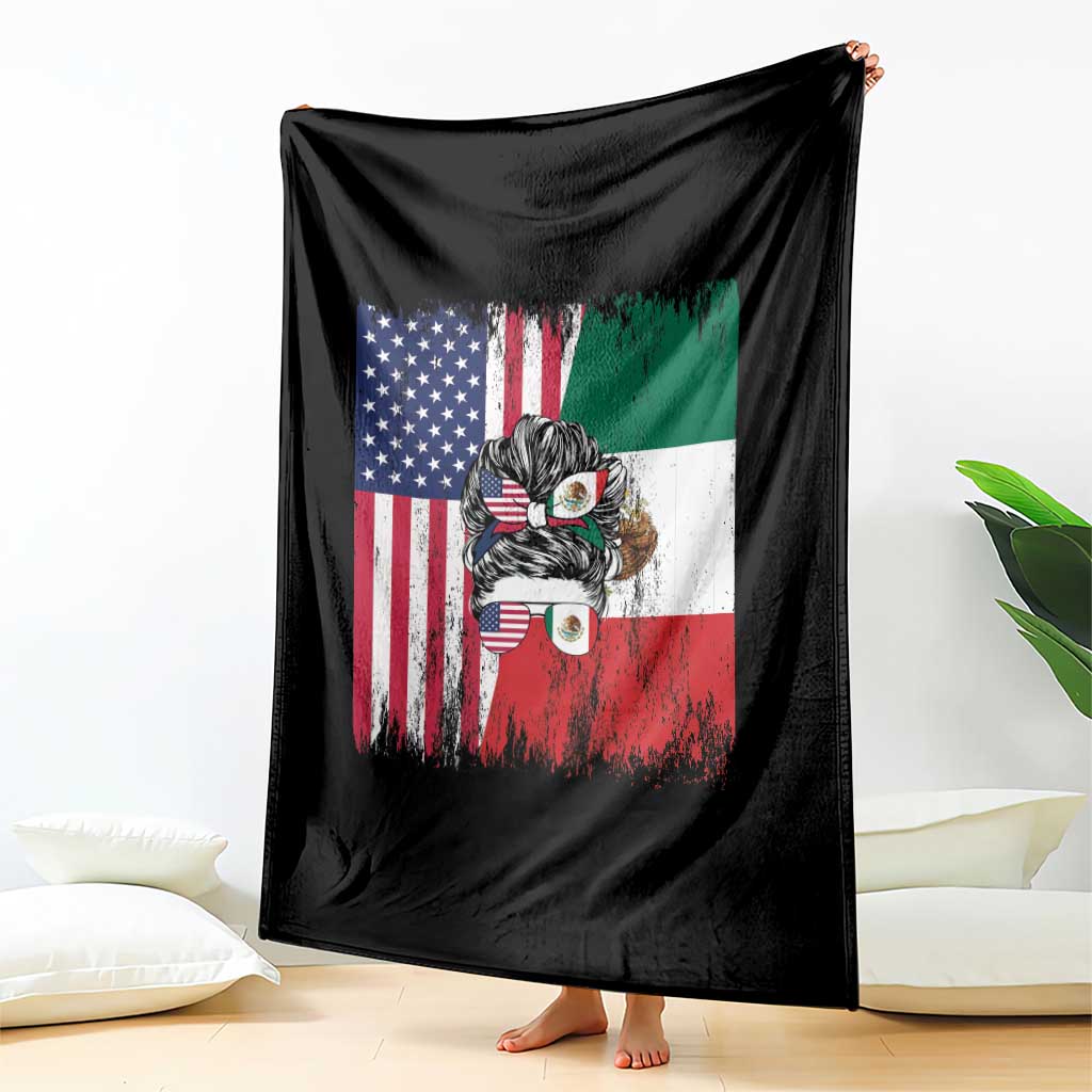 Mexican American Pride Throw Blanket Bicultural Heritage Girl Vintage Flag