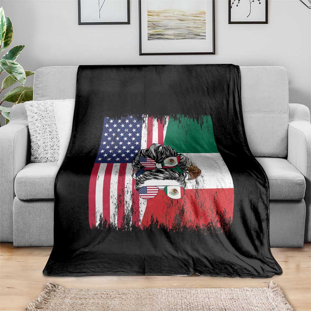 Mexican American Pride Throw Blanket Bicultural Heritage Girl Vintage Flag