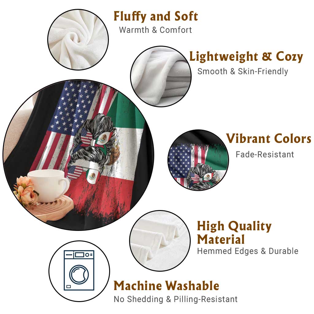 Mexican American Pride Throw Blanket Bicultural Heritage Girl Vintage Flag