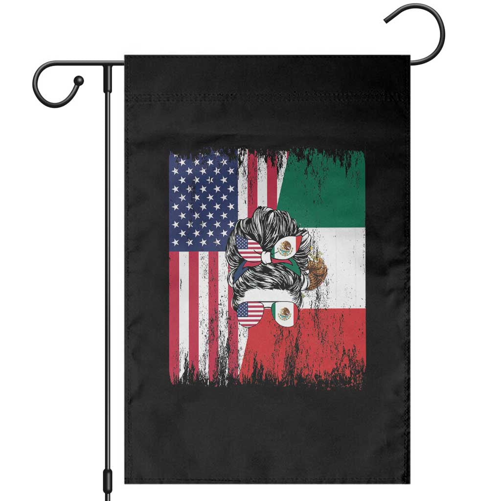 Mexican American Pride Garden Flag Bicultural Heritage Girl Vintage Flag