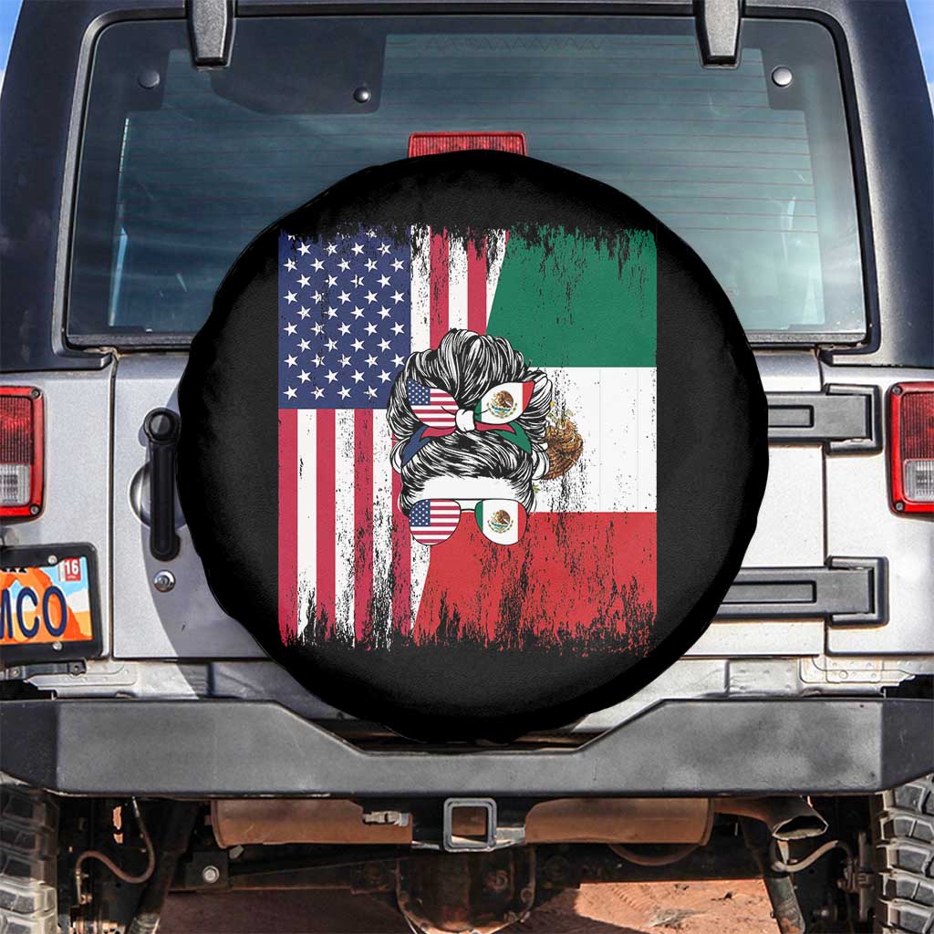 Mexican American Pride Spare Tire Cover Bicultural Heritage Girl Vintage Flag