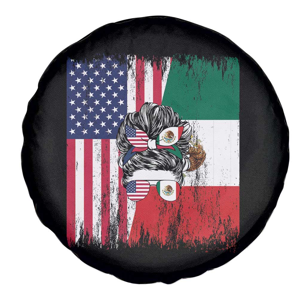 Mexican American Pride Spare Tire Cover Bicultural Heritage Girl Vintage Flag