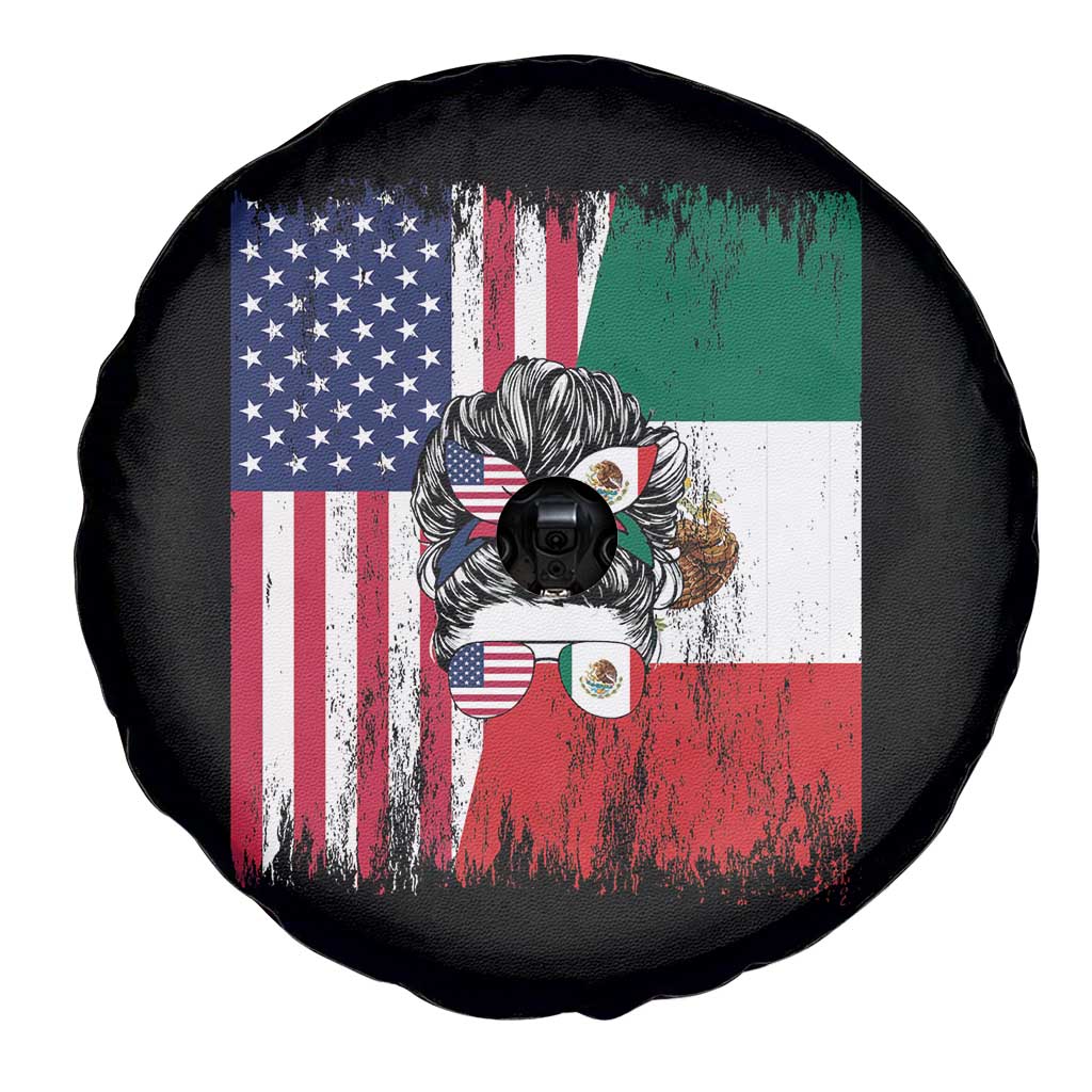 Mexican American Pride Spare Tire Cover Bicultural Heritage Girl Vintage Flag