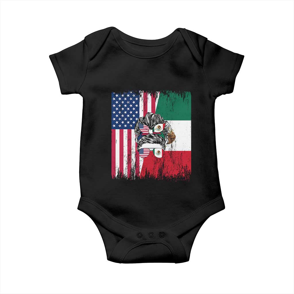 Mexican American Pride Baby Onesie Bicultural Heritage Girl Vintage Flag