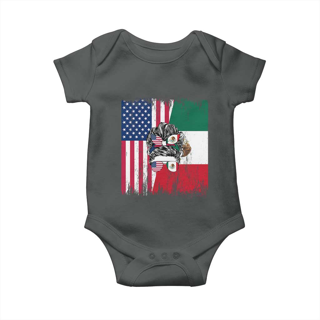 Mexican American Pride Baby Onesie Bicultural Heritage Girl Vintage Flag