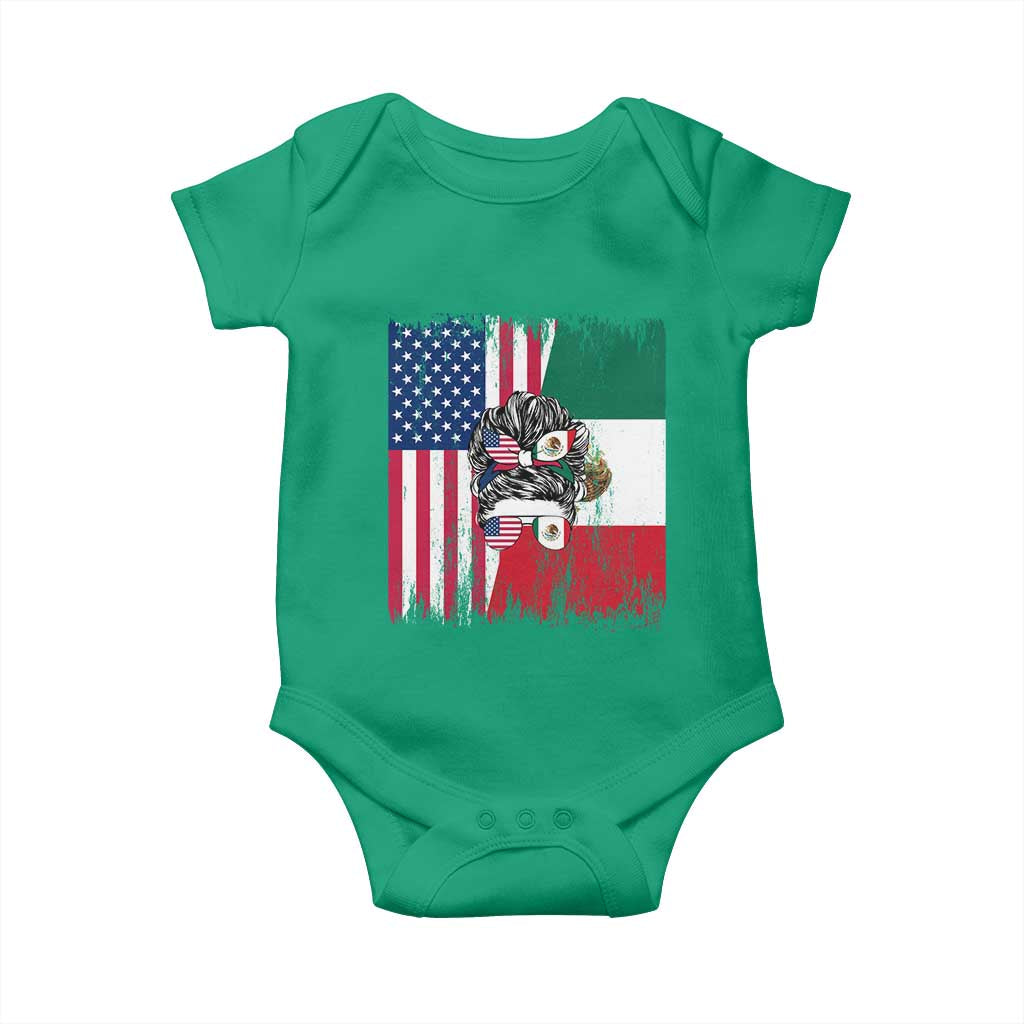 Mexican American Pride Baby Onesie Bicultural Heritage Girl Vintage Flag