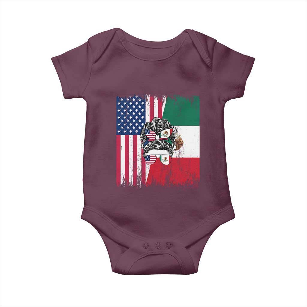 Mexican American Pride Baby Onesie Bicultural Heritage Girl Vintage Flag