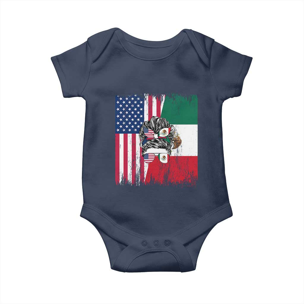 Mexican American Pride Baby Onesie Bicultural Heritage Girl Vintage Flag