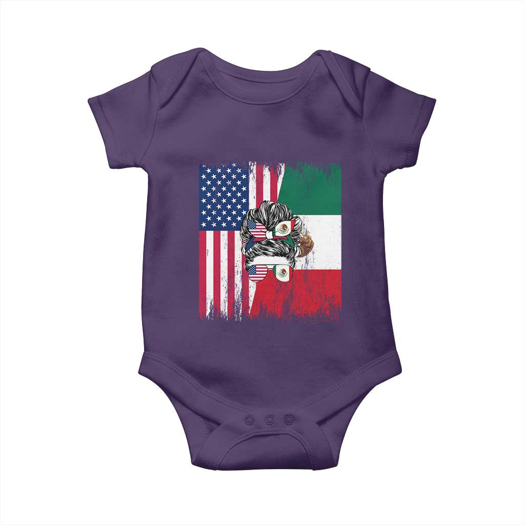 Mexican American Pride Baby Onesie Bicultural Heritage Girl Vintage Flag