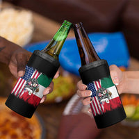 Mexican American Pride 4 in 1 Can Cooler Tumbler Bicultural Heritage Girl Vintage Flag