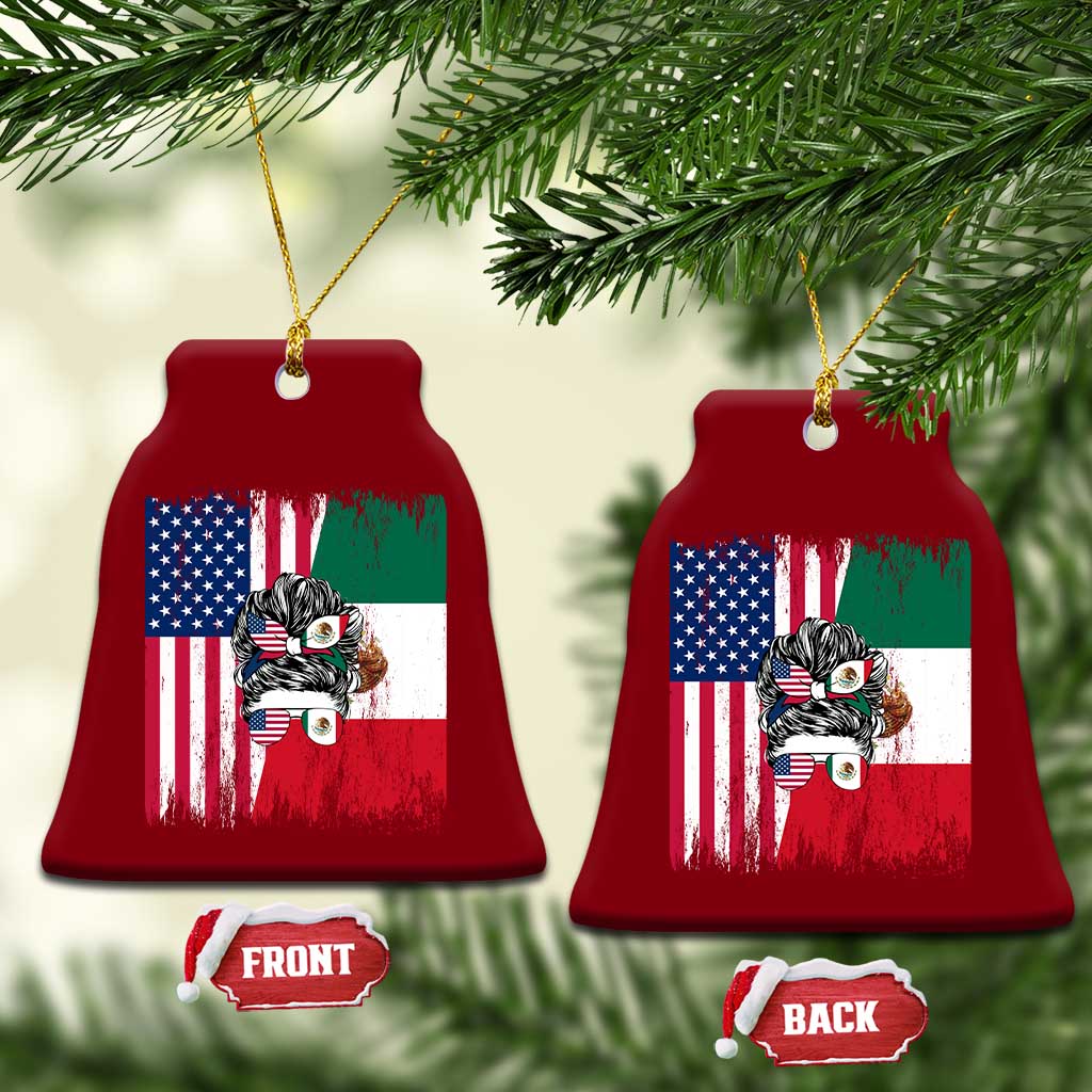 Mexican American Pride Ceramic Ornament Bicultural Heritage Girl Vintage Flag