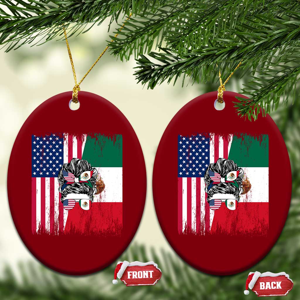 Mexican American Pride Ceramic Ornament Bicultural Heritage Girl Vintage Flag