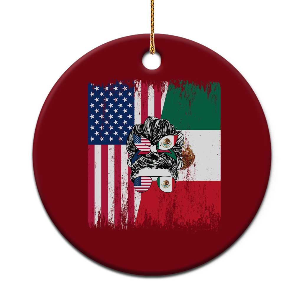 Mexican American Pride Ceramic Ornament Bicultural Heritage Girl Vintage Flag