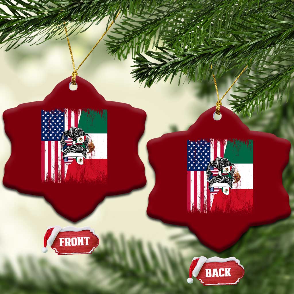 Mexican American Pride Ceramic Ornament Bicultural Heritage Girl Vintage Flag
