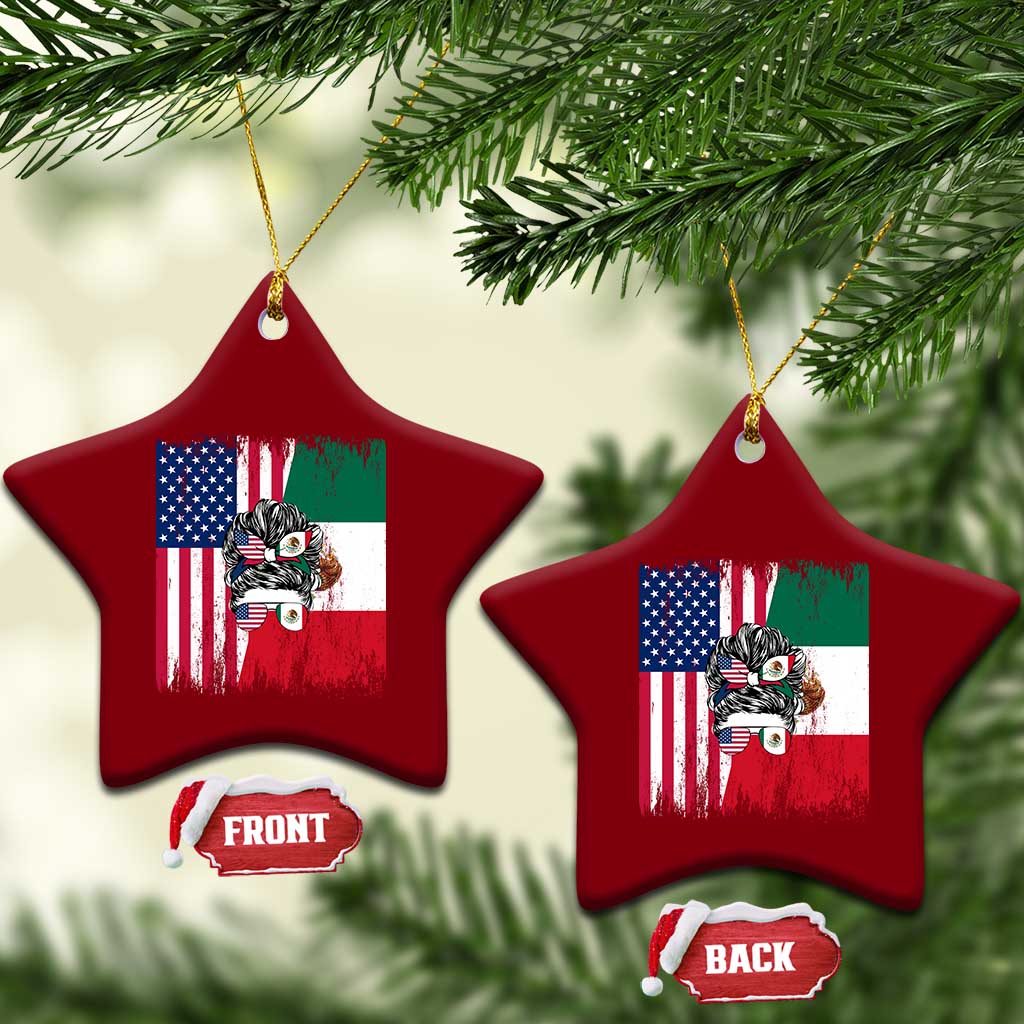 Mexican American Pride Ceramic Ornament Bicultural Heritage Girl Vintage Flag
