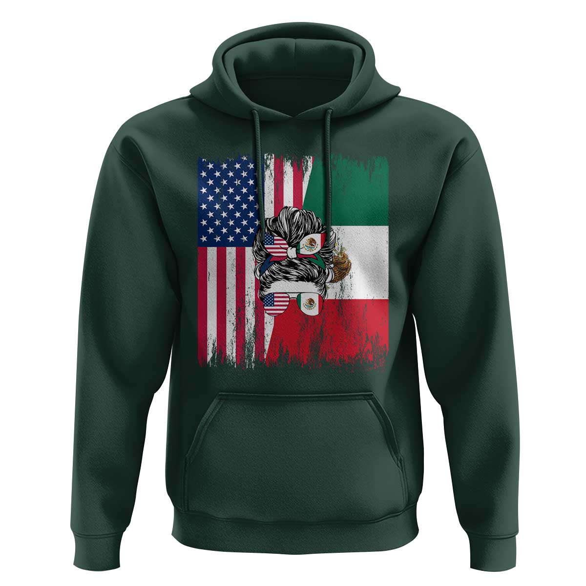 Mexican American Pride Hoodie Bicultural Heritage Girl Vintage Flag