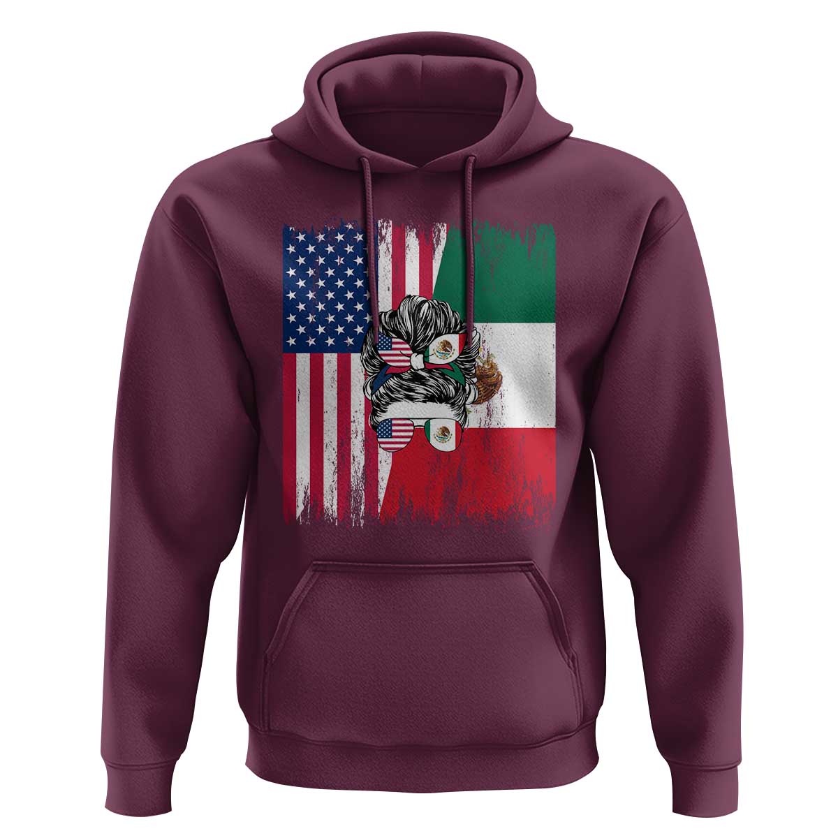 Mexican American Pride Hoodie Bicultural Heritage Girl Vintage Flag