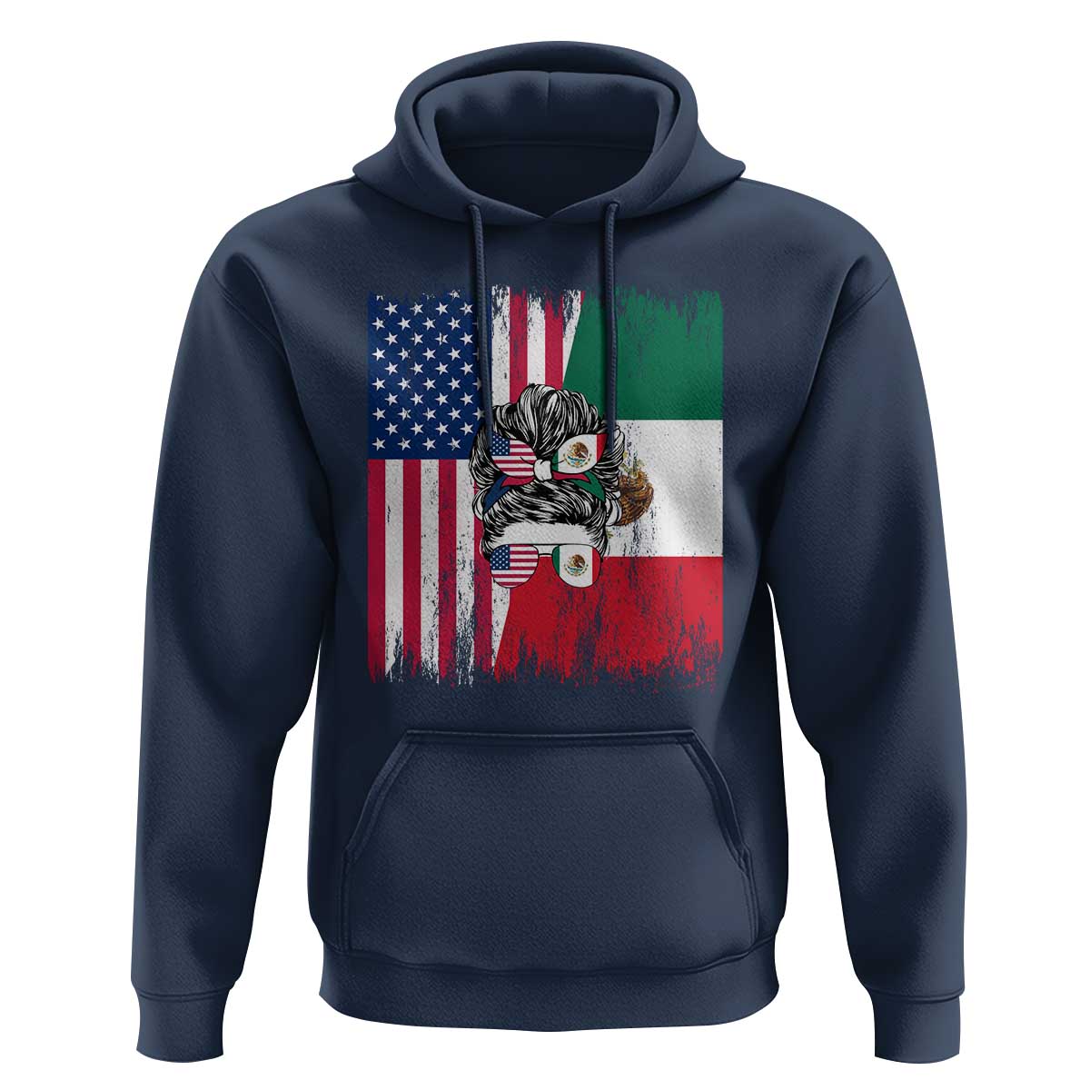 Mexican American Pride Hoodie Bicultural Heritage Girl Vintage Flag