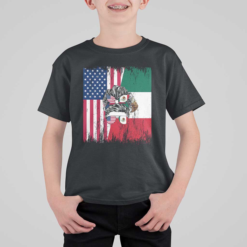 Mexican American Pride T Shirt For Kid Bicultural Heritage Girl Vintage Flag
