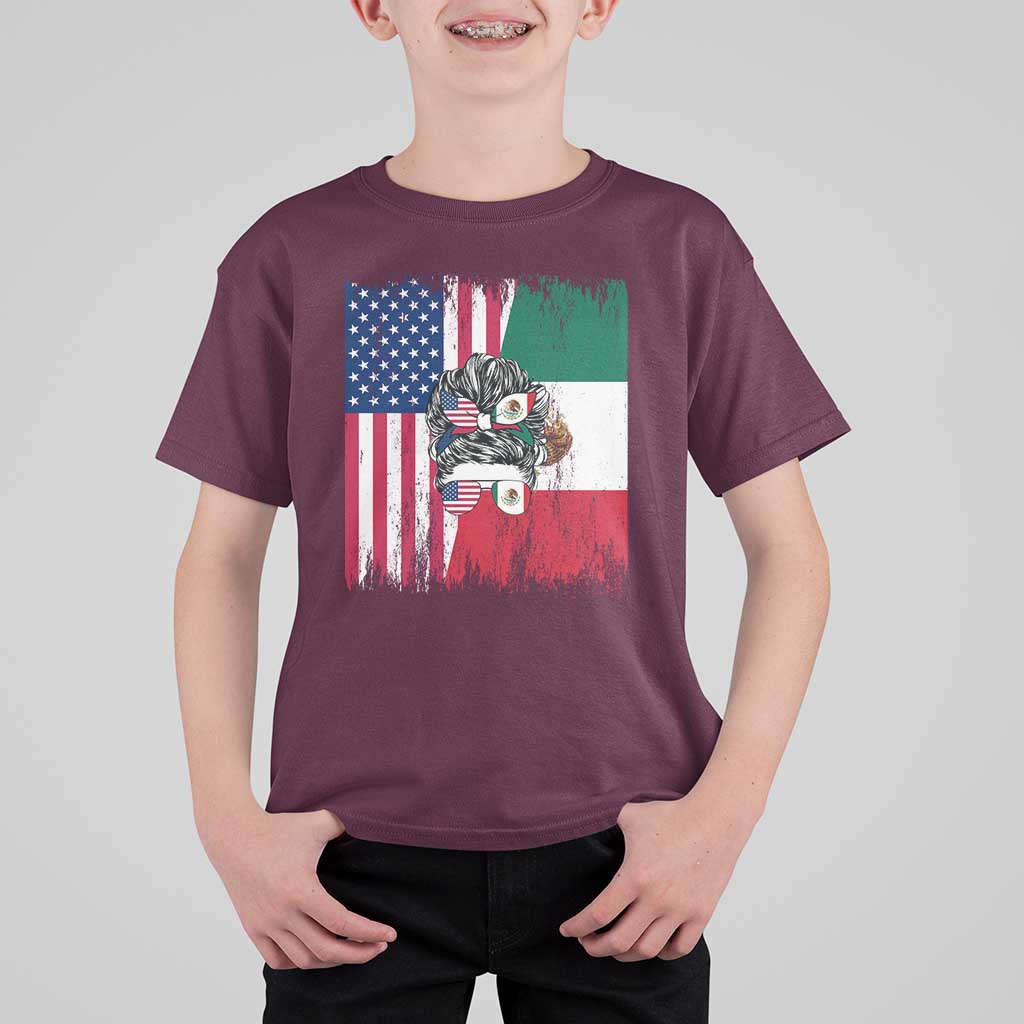 Mexican American Pride T Shirt For Kid Bicultural Heritage Girl Vintage Flag