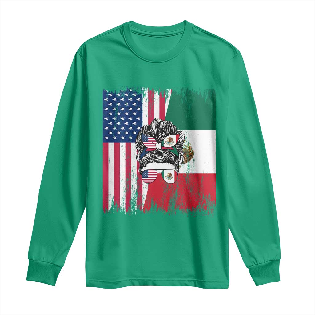 Mexican American Pride Long Sleeve Shirt Bicultural Heritage Girl Vintage Flag