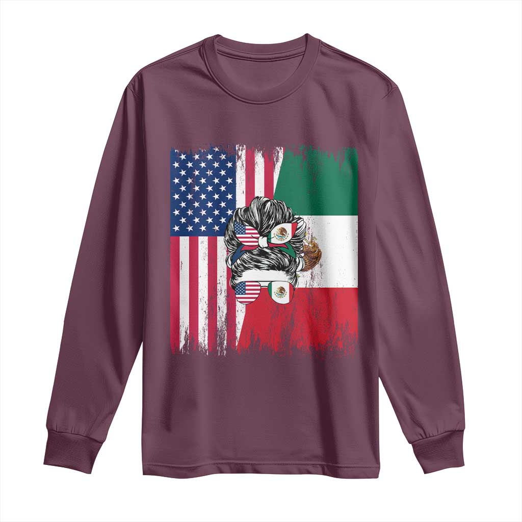 Mexican American Pride Long Sleeve Shirt Bicultural Heritage Girl Vintage Flag