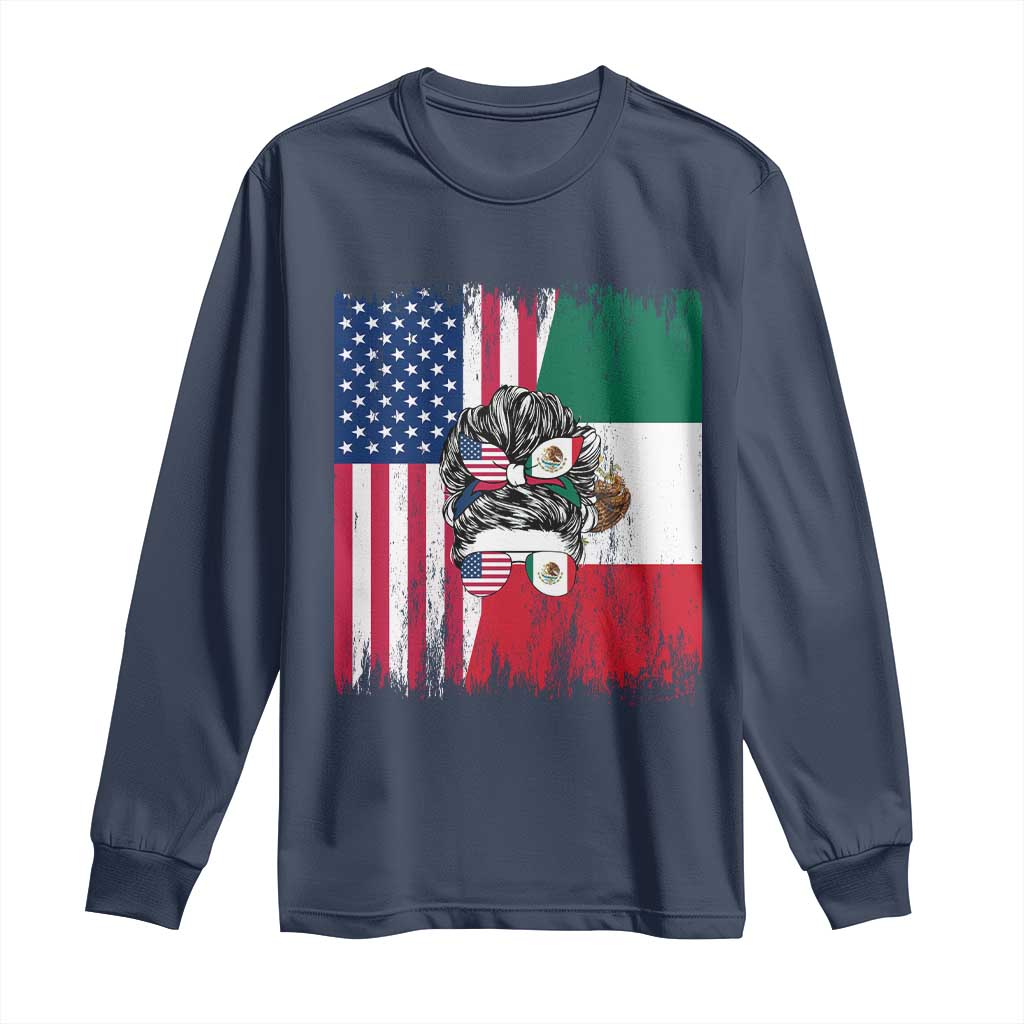Mexican American Pride Long Sleeve Shirt Bicultural Heritage Girl Vintage Flag