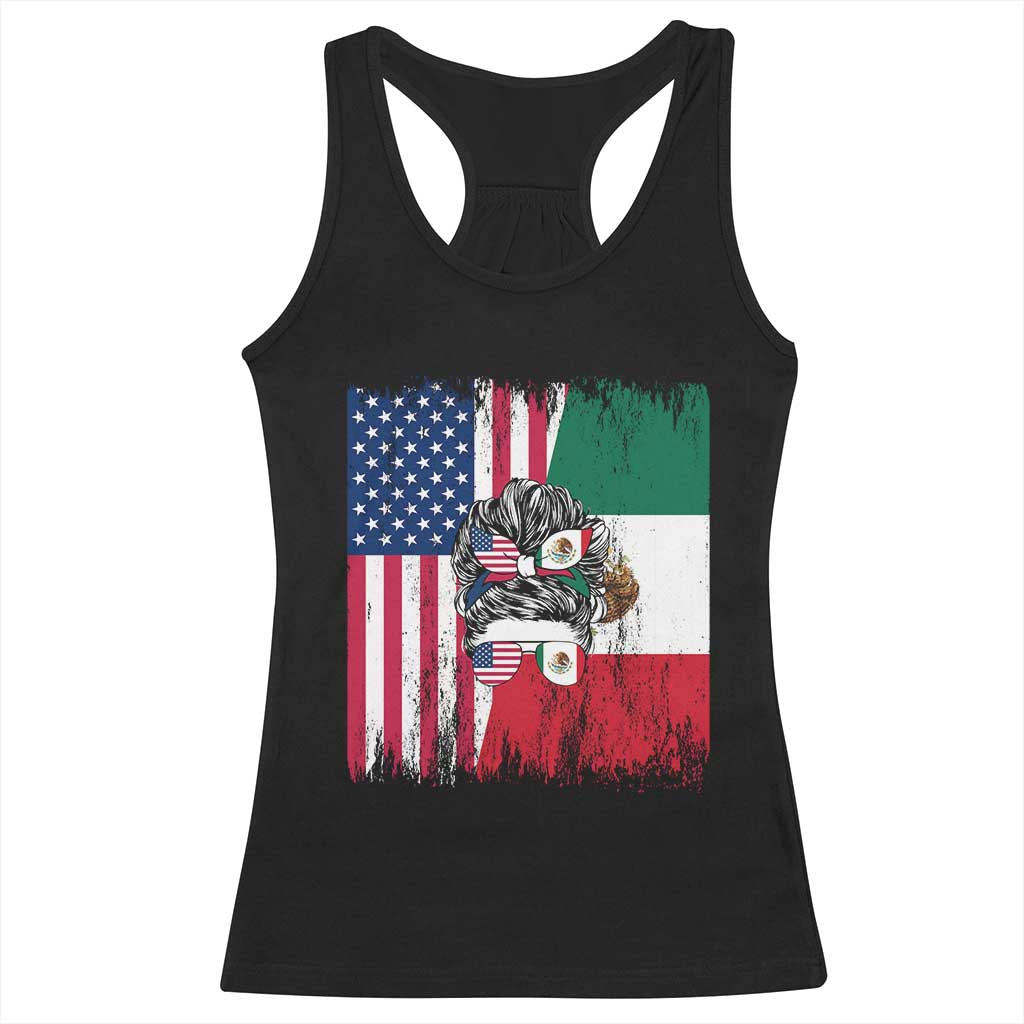 Mexican American Pride Racerback Tank Top Bicultural Heritage Girl Vintage Flag