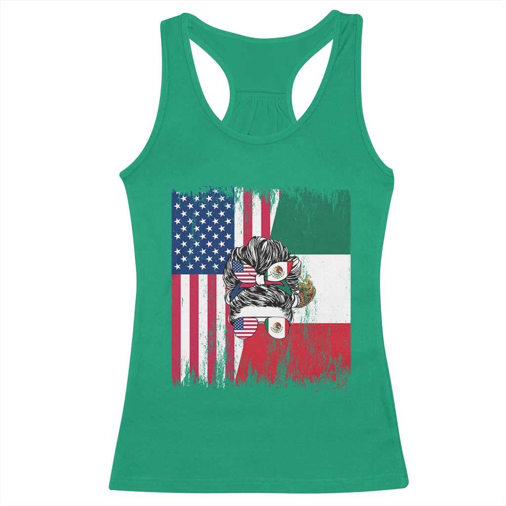 Mexican American Pride Racerback Tank Top Bicultural Heritage Girl Vintage Flag