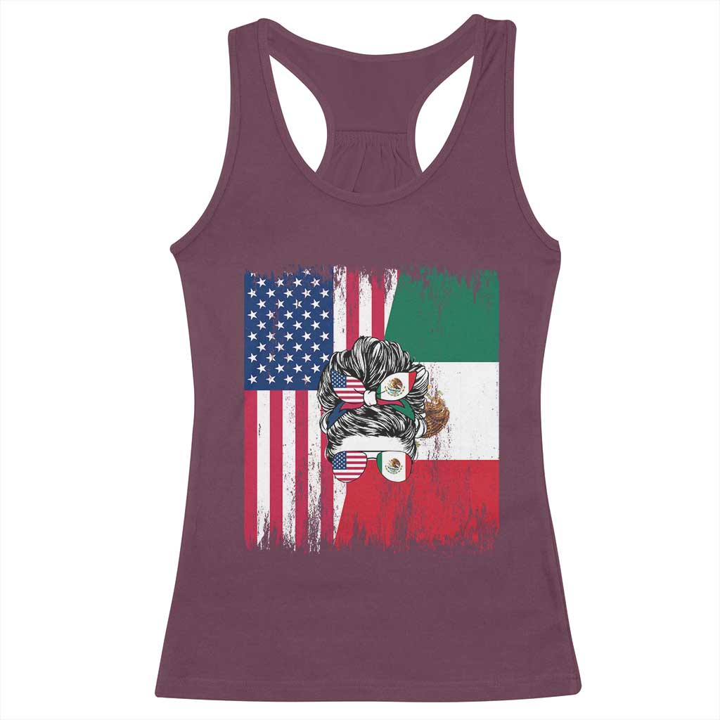 Mexican American Pride Racerback Tank Top Bicultural Heritage Girl Vintage Flag