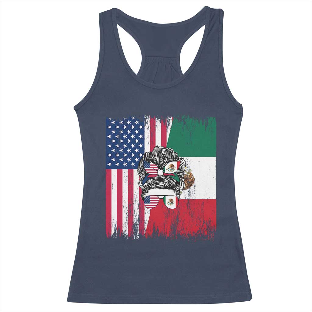 Mexican American Pride Racerback Tank Top Bicultural Heritage Girl Vintage Flag