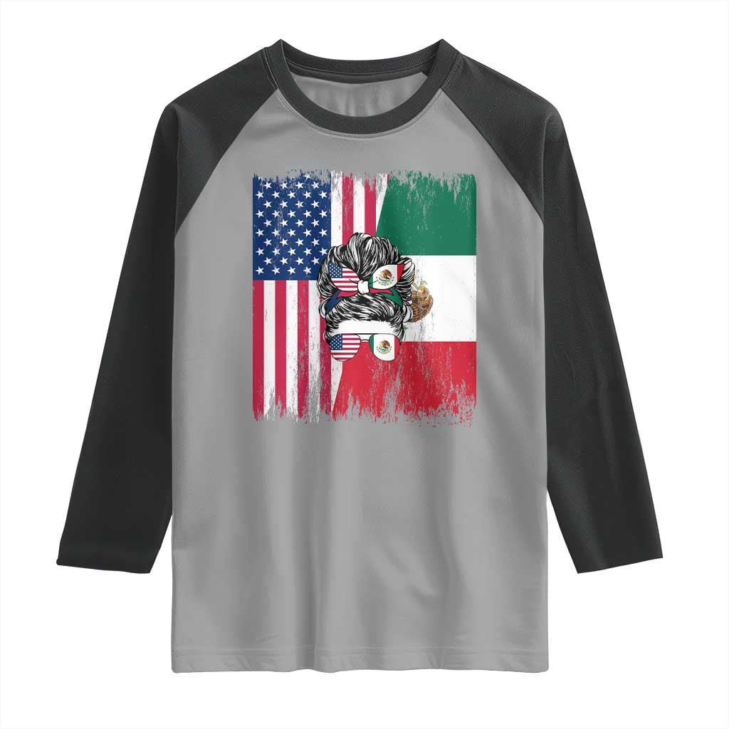 Mexican American Pride Raglan Shirt Bicultural Heritage Girl Vintage Flag