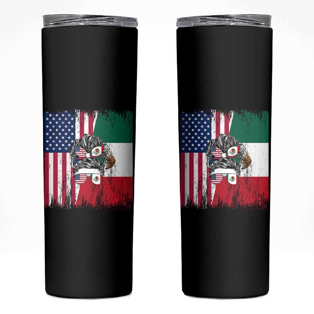Mexican American Pride Skinny Tumbler Bicultural Heritage Girl Vintage Flag