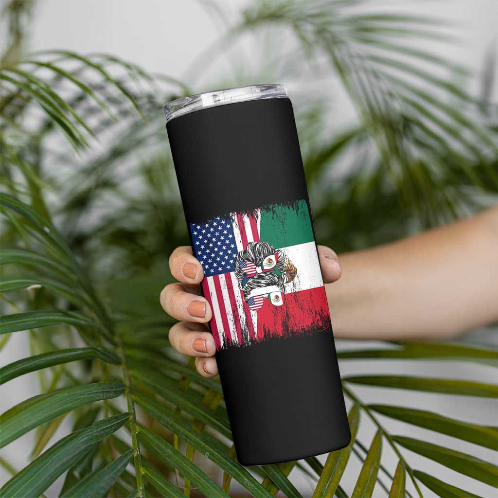 Mexican American Pride Skinny Tumbler Bicultural Heritage Girl Vintage Flag